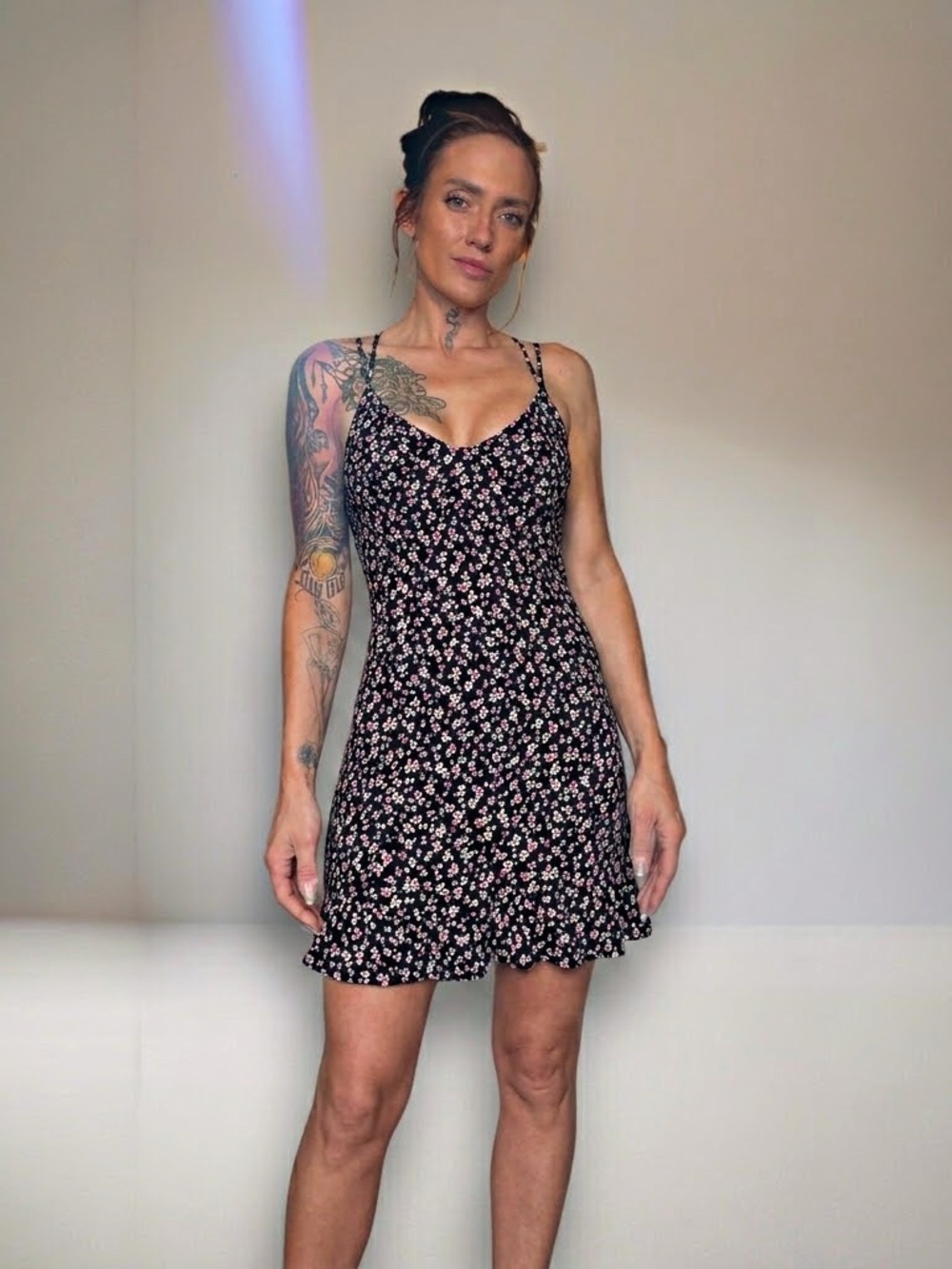 Forever 21 Black Mini Dress with Pink Floral Print
